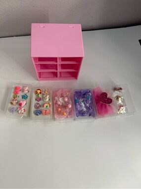 Pink Kids Jewelry Storage Set with Assorted Pink & Purple Charms